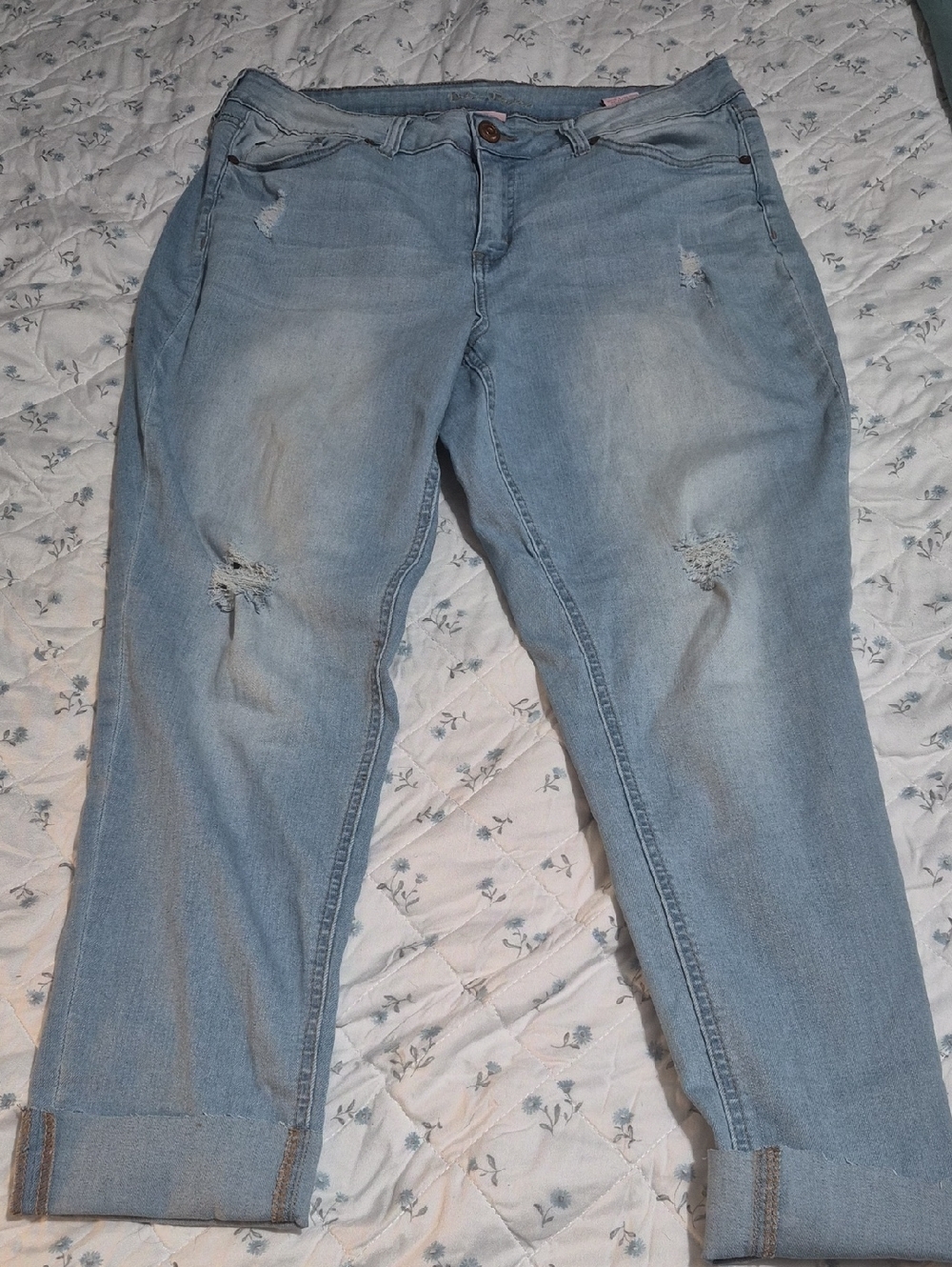 Women's Straight Leg Distressed Light Blue Jeans